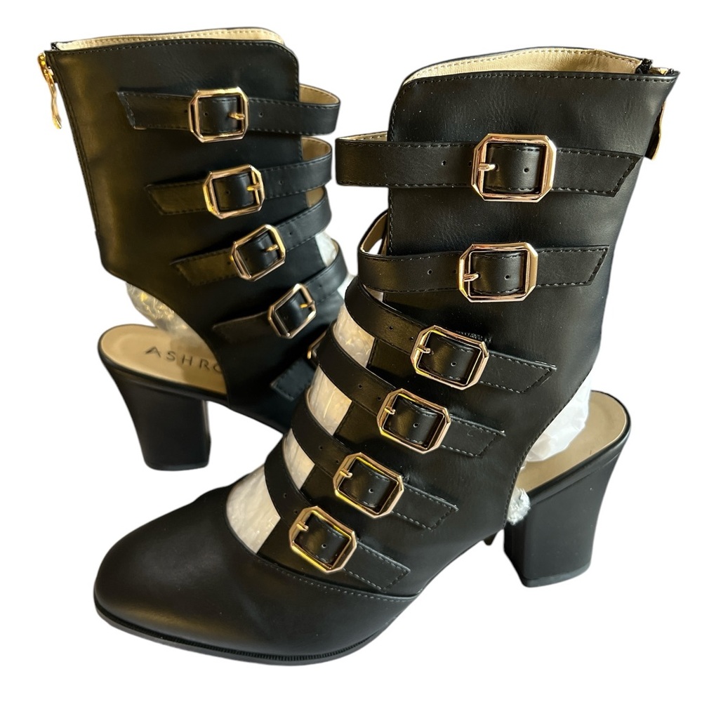 Ashro Black Buckle Block Heels